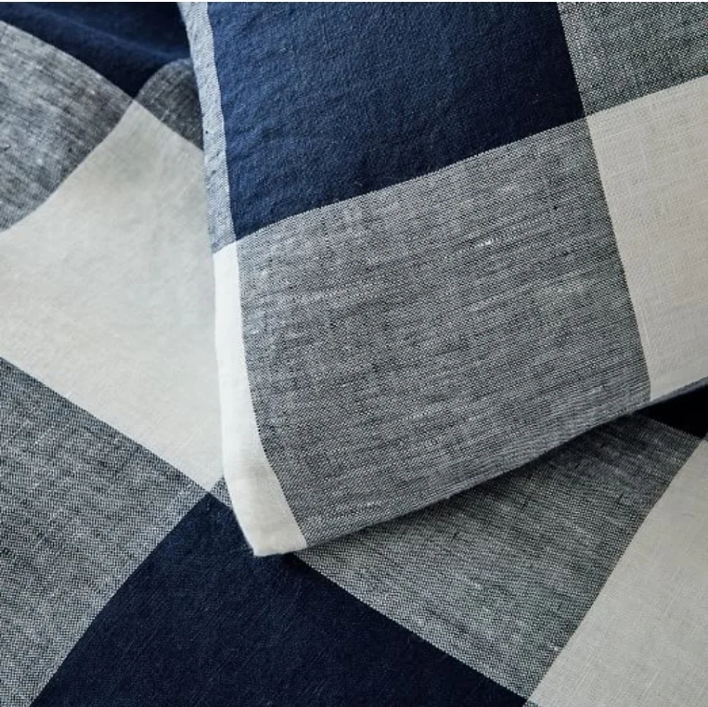 West Elm Heather Taylor Home Gingham Full Queen Linen Duvet Cover Midnight
